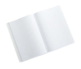 Open blank paper brochure isolated on white, top view. Mockup for design