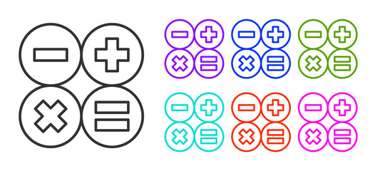 Black line Calculator icon isolated on white background. Accounting symbol. Business calculations mathematics education and finance. Set icons colorful. Vector