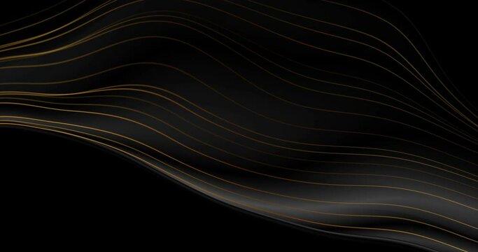 Black abstract tech luxury waves motion background with golden lines. Seamless looping. Video animation 4K 4096x2160