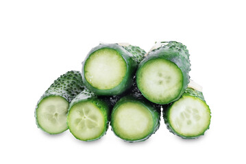 Pickled cucumbers with dill and garlic slices on a white isolated background
