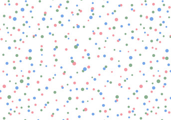 Colorful confetti seamless pattern. Random placed vector dots on white background.