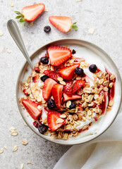 healthy breakfast yoghurt granola strawberry bowl
