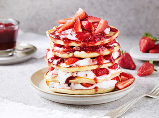 strawberry yoghurt cream jam pancake tower