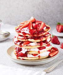 strawberry yoghurt cream jam pancake tower
