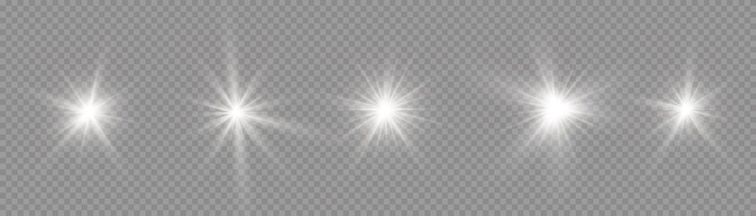 Star burst with light, white sun rays. 