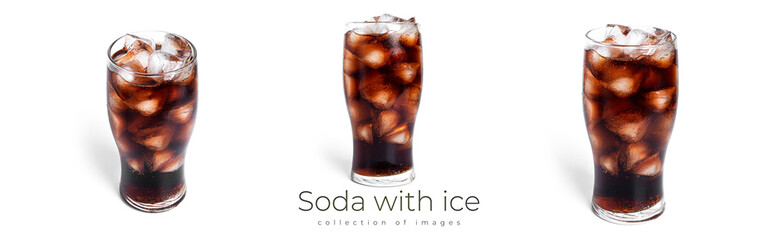 Soda with ice in a transparent glass isolated on a white background.