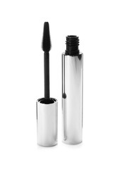 Mascara for eyelashes on white background. Makeup product