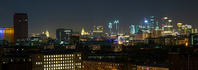 View of Moscow at night from a high-rise building.
