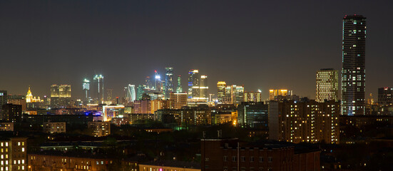View of Moscow at night from a high-rise building.