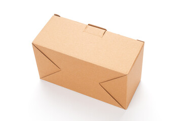 Closed cardboard box on white background