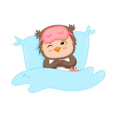 cute cartoon owl in a sleeping mask