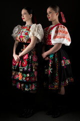 Obraz premium Young beautiful slovak woman in traditional dress. Slovak folklore 