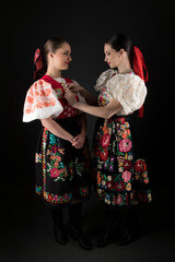 Young beautiful slovak woman in traditional dress. Slovak folklore 