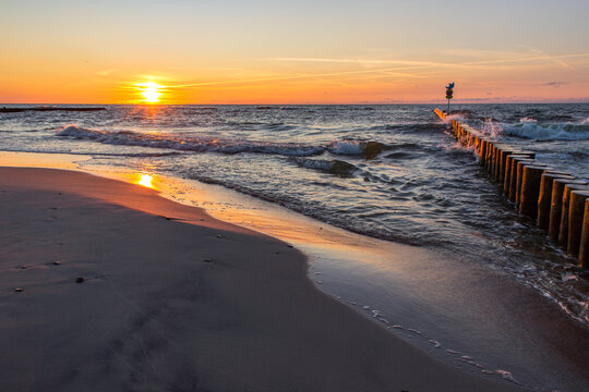 Zach&oacute;d słońca Morze bałtyckie plaża Sunset Sea