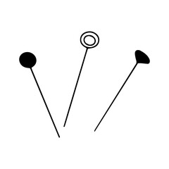 Set of pins. Black and white vector illustration in doodle style isolated single. Sewing element tool