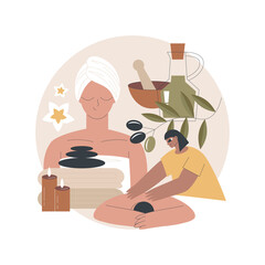 Spa salon abstract concept vector illustration. Wellness skincare, relax massage, beauty treatment, aromatherapy, professional cosmetic, body care, luxury resort, oil therapy abstract metaphor.