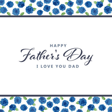 父の日　水彩　青い薔薇　フレーム　正方形/ Watercolor Blue Rose Frame for Father's Day - Square - Vector Image