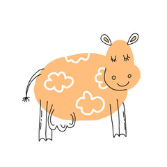 Cute cartoon character cow. Print for baby shower party. Vector print with baby cow. Hand drawn, doodles.