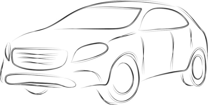 Hand drawn pencil cartoon illustration of a passenger car