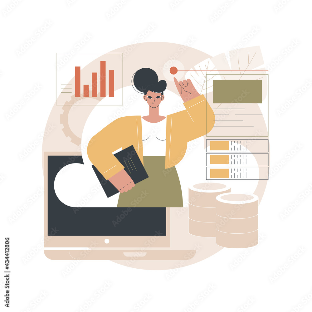 Poster cloud management abstract concept vector illustration. cloud computing strategy, distributed system 
