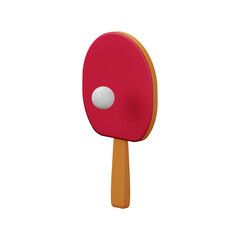 3D table tennis racket isolated on white. Table tennis racket with ball. Pingball tennis 3D illustration