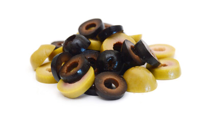 Olives on twig isolated on white background