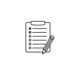 Checklist pencil vector icon. Black illustration isolated on white background for graphic and web design.