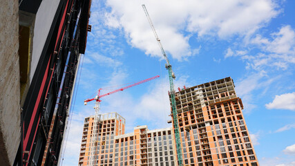 Bottom view of a building under construction.