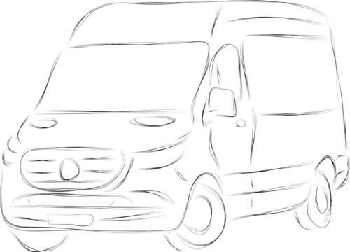 Hand drawn pencil cartoon illustration of a commercial vehicle