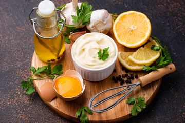 Homemade mayonnaise sauce with ingredient