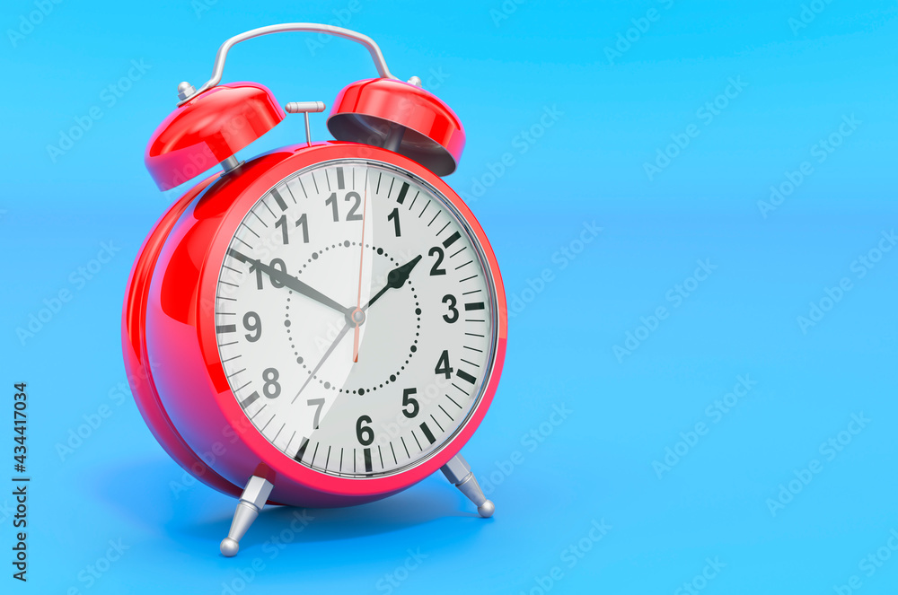 Poster red alarm clock closeup. 3d rendering