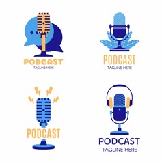 Set of Podcast creative design color logo vector concept. Play podcast logo template. Icon symbol