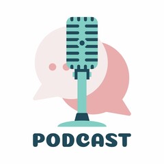 Podcast talk vector logo design. Chat logo design combined with podcast mic. - obrazy, fototapety, plakaty