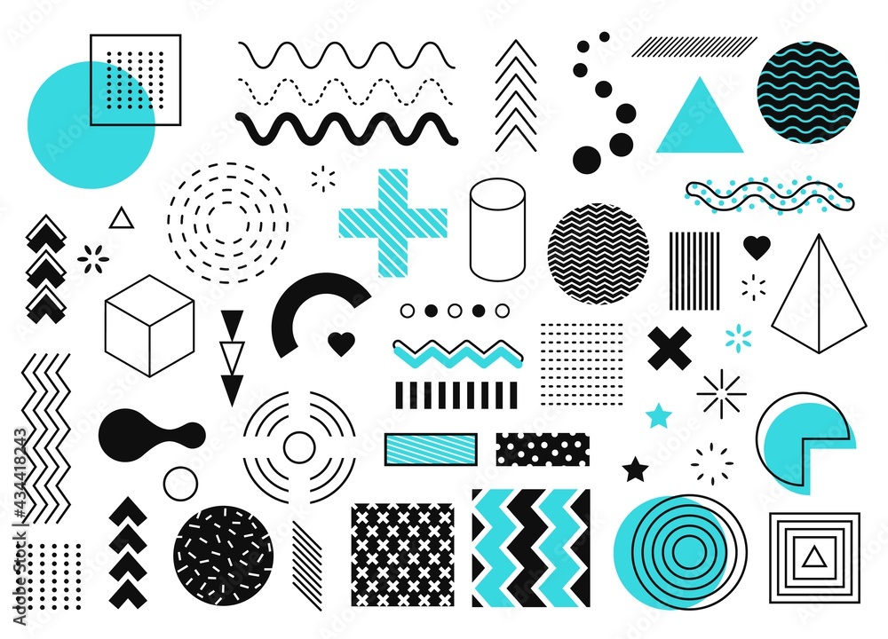Poster memphis graphic elements. abstract geometric shapes, line, circle, triangle, halftone element. retro