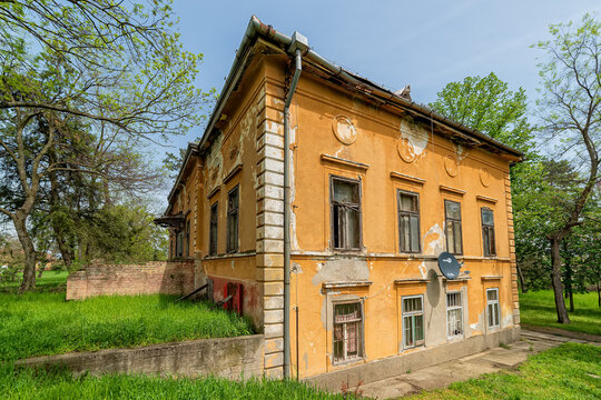 Novi Becej, Serbia - May 01, 2021: Castle on Biserno Ostrvo (Pearl Island) in the natural surroundings og a branch of the river, socalled dead Tisa river.