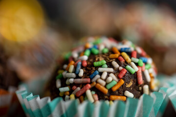 Homemade colorful chocolate truffles 