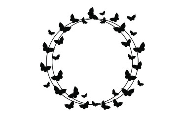 Set butterflies in circle frame, round frame silhouettes of butterfly, vector EPS 10.