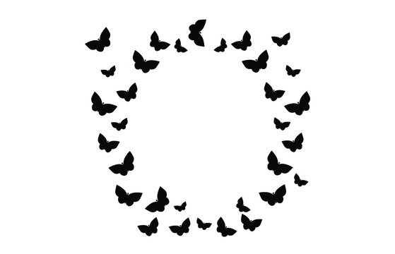 Set butterflies symbol, round frame silhouettes of butterfly, vector EPS 10.