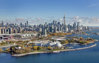 Zelfklevend Fotobehang Aerial view of Toronto Skyline from the south west with Ontario Place in the foreground. © LorneChapmanPhoto
