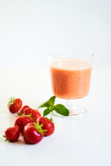Strawberry Smoothie On White Background. Homemade, High key