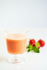 Strawberry Smoothie On White Background. Homemade, High key