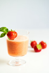 Strawberry Smoothie On White Background. Homemade, High key