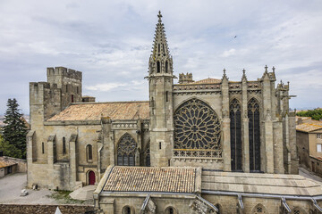 Roman Catholic minor Basilica of Saints Nazarius and Celsus in Carcassonne, France. Basilica of...