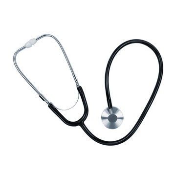 Black stethoscope isolated on white background. Stock photo.