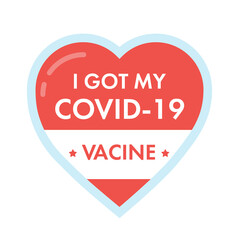 I got my covid19 vaccine. Red heart pattern. The icon for printing. To notify employees about vaccination
