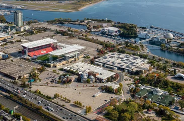 Tuinposter Aerial view of Exhibition Place and Ontario Place in Toronto. © LorneChapmanPhoto