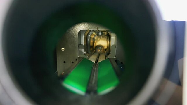Mechanism inside of reverse vending bottle recycling machine.