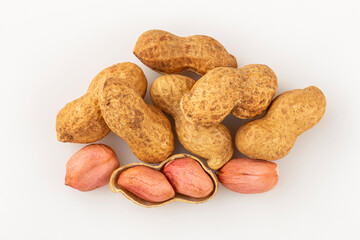 Dry peanut on the white background.