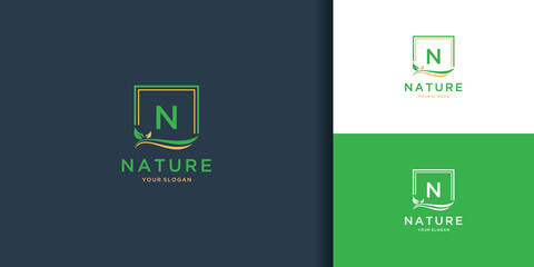 Letter n square leaf logo. nature tree leaf logo