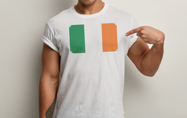 Ireland Flag on white man t-shirt